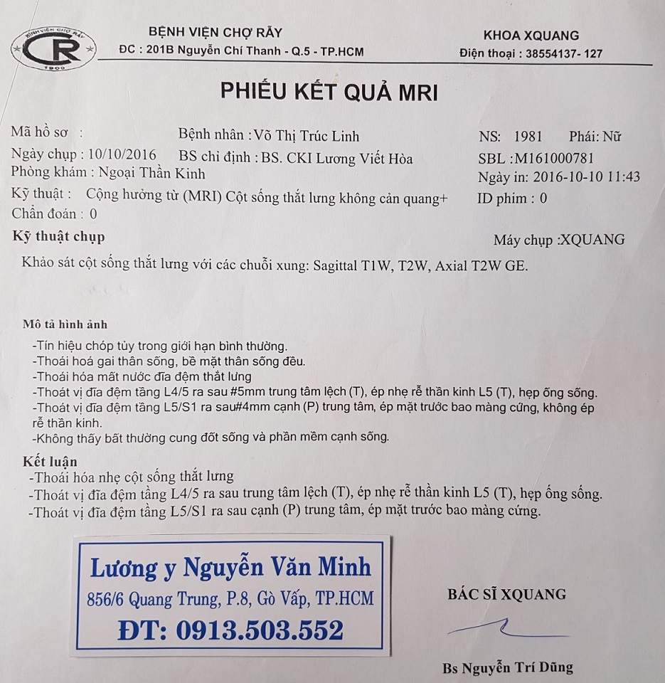Thoát vị đĩa đệm L4/L5, L5/S1